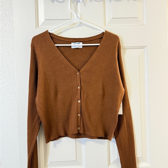 Brown V-Neck Button-Up Sweater - Picture 1 of 4